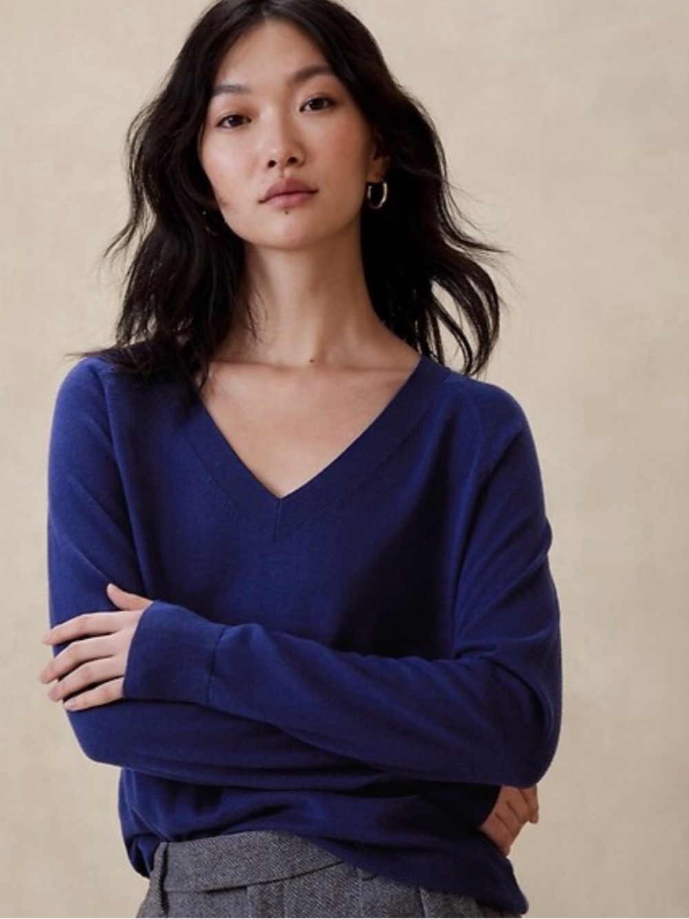 Classic V-Neck Women's Sweater in Deep Blue